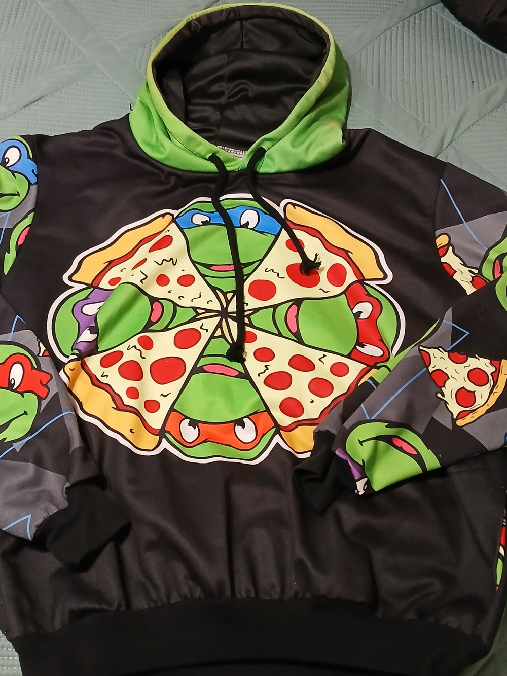 Teenage Mutant Ninja Turtles Pizza Graphic Hoodie - Retro TMNT Size Med